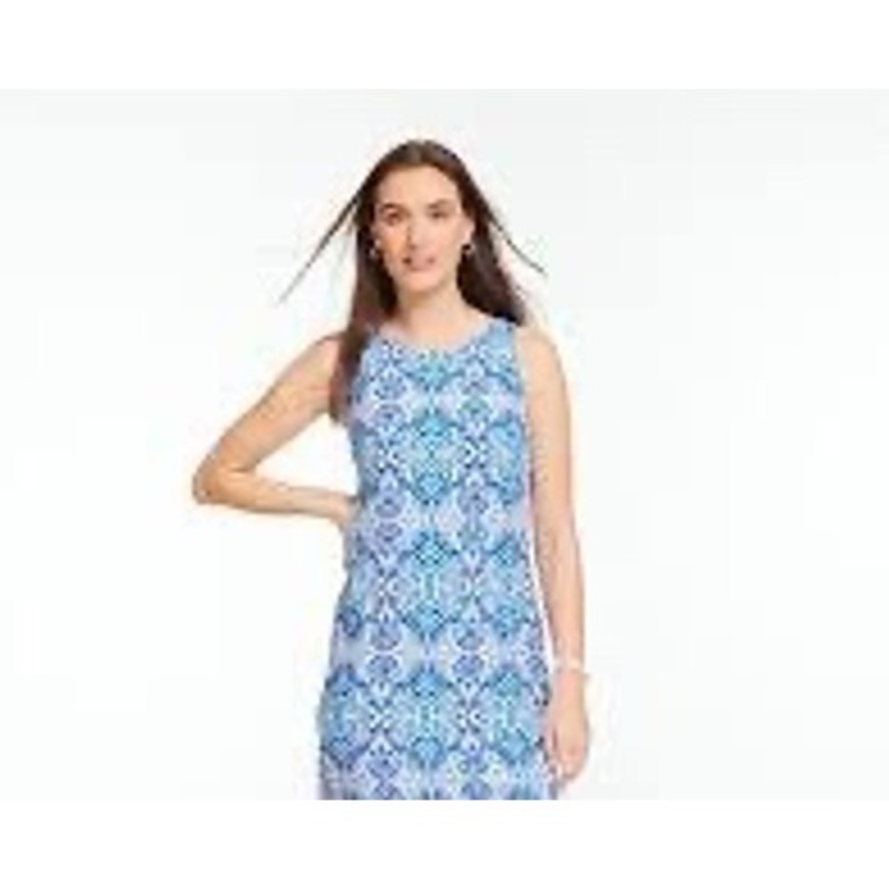 Talbots Womens Blue Paisley Medallion Cotton Sleeveless Shift Dress Size M
